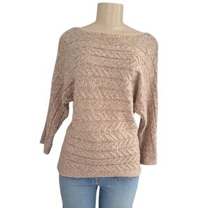New York & Company Marled Knit Sweater Size Small Beige Boat Neck